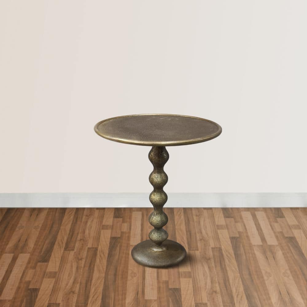 15 in. Brass Round Metal End/Side Table with Hammered Texture - thumbnail 2