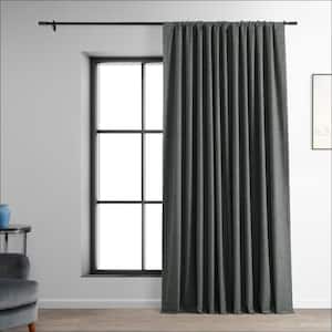 Dark Grey Gray Performance Linen Extrawide 100 in. W x 108 in. L Rod Pocket Hotel Blackout Curtain (Single Panel)