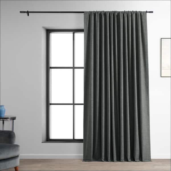 Exclusive Fabrics & Furnishings Dark Grey Gray Performance Linen Extrawide 100 in. W x 96 in. L Rod Pocket Hotel Blackout Curtain (Single Panel)