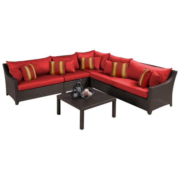 RST Brands Deco 6-Piece Wicker Patio Sectional Seating Set with Cantina Red Cushions
