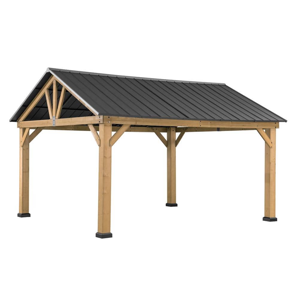 Sunjoy 11 ft. x 13 ft. Cedar Framed Gazebo with Matte-Black Steel