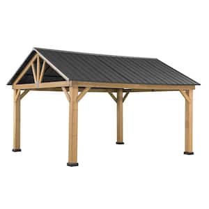 11 ft. x 13 ft. Cedar Framed Gazebo with Matte-Black Steel Gable Hard Top Roof