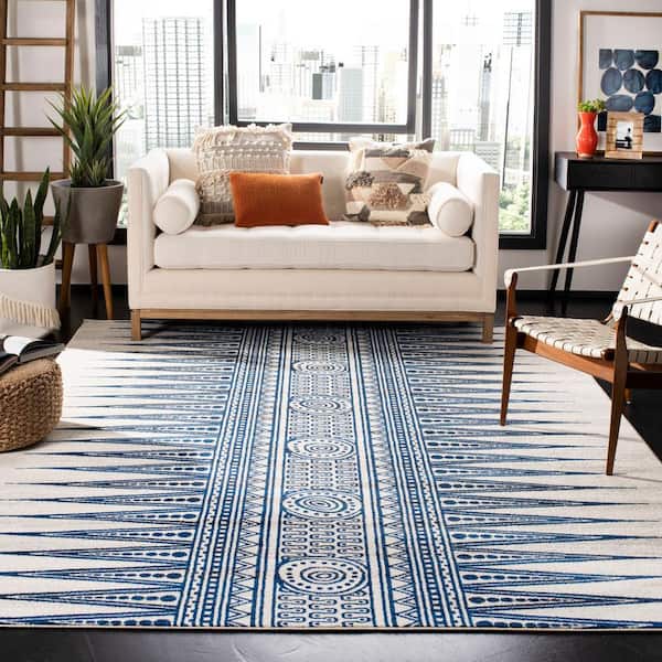 Evoke Ivory/Blue 8 ft. x 10 ft. Geometric Area Rug