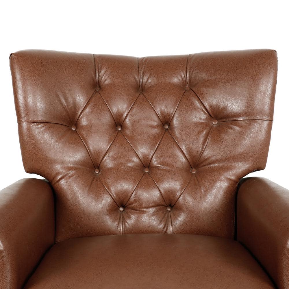 Cognac Brown Elegance Faux Leather Wood Club Recliner