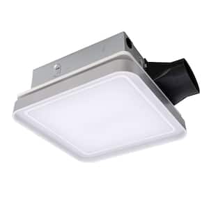 DC Bathroom Exhaust Fan Light, 50-80-100 CFM, 15-Watt Dimmable 3CCT LED Light with 2-Color Night Light, Square, Silver
