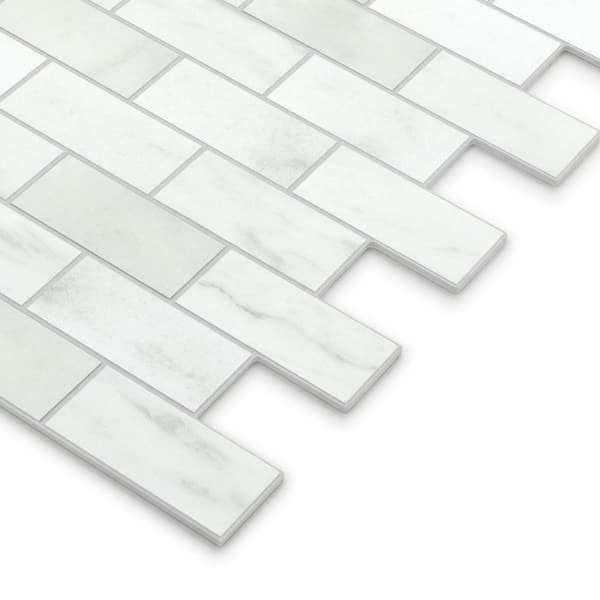 Subway Emerald Green 11.3 in. x 10.8 in. Stone Composite Handmade Looks Peel and Stick Backsplash Wall Tile (10-Pack)
