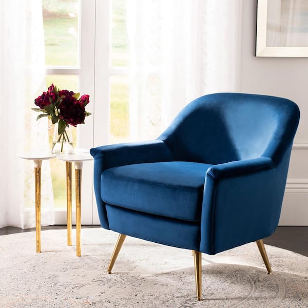 Brienne Navy Velvet/Brass Upholstered Arm Chair