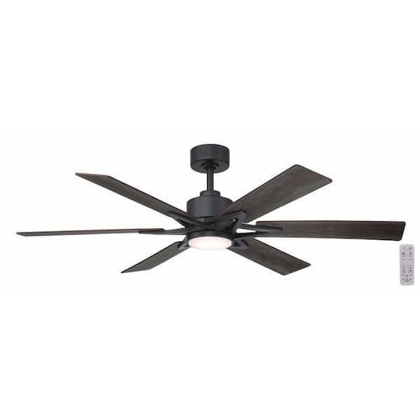 Home Decorators Collection Intervale 56 in. Indoor/Outdoor Matte Black Windmill Ceiling Fan with Adjustable White LED with Remote Included