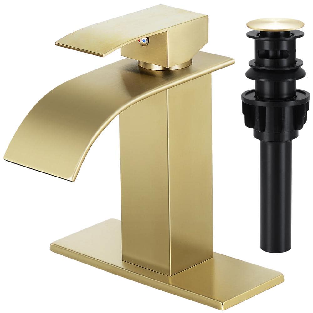 AKLFGN Waterfall Spout 1-Handle Low Arc 1-Hole Bathroom Faucet with ...