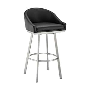 29.5 in. Black and Chrome Low Back Metal Frame Counter Stool with Faux Leather Seat