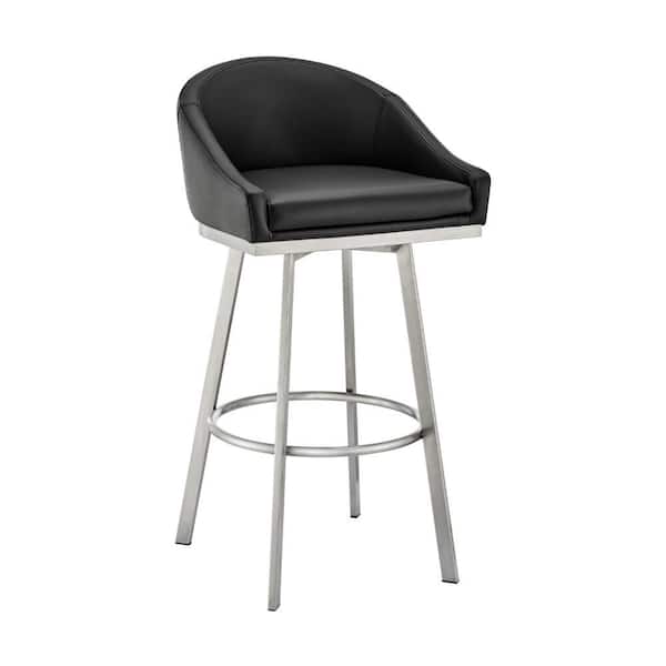 Benjara 29.5 in. Black and Chrome Low Back Metal Frame Counter Stool with Faux Leather Seat