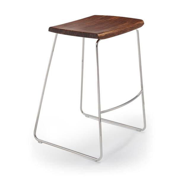 Greenington Paris 26 in. Exotic 100% Solid Bamboo and Polished Stainless Steel Counter Stool without Back (Set of 2)