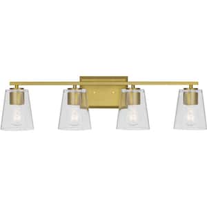 Vertex Collection 29 in. 4-Light Brushed Gold Clear Glass Contemporary Vanity Light