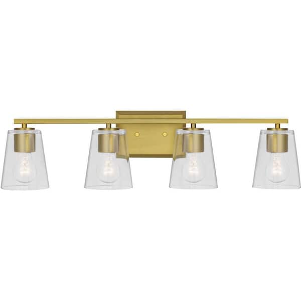 Progress Lighting Vertex Collection 29 in. 4-Light Brushed Gold Clear Glass Contemporary Vanity Light