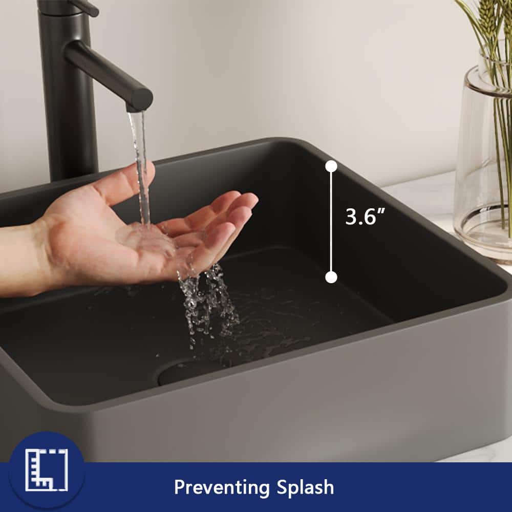 Black Square Concrete Above-Counter Vessel Bathroom Sink