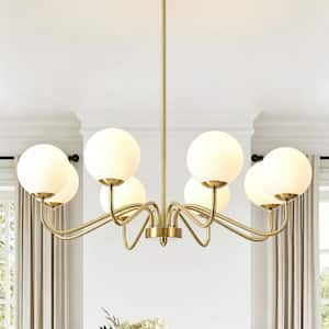 Erik 35 in. 8-Light Modern Glam Gold Sputnik Chandelier with Frosted Glass Globe for Dining Room Living Room