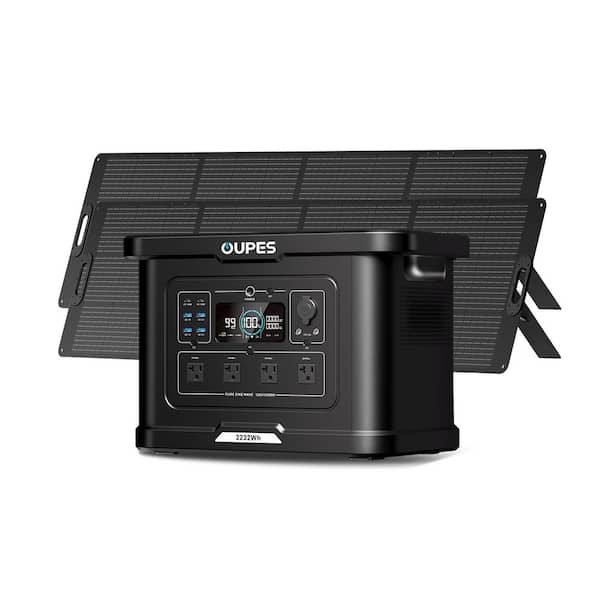 2400W Output/1600 Peak Push Button Start Solar Generator Exodus 2400 w/ 200W Solar Panel (100W x 2) for Outdoor Camping