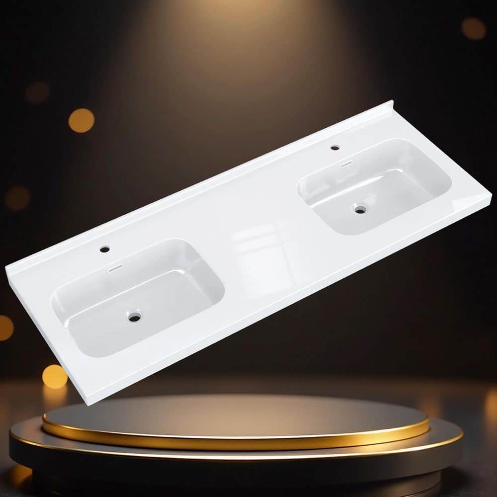 Zeafive 60 in. W x 22 in. D Solid Surface White Rectangular Double