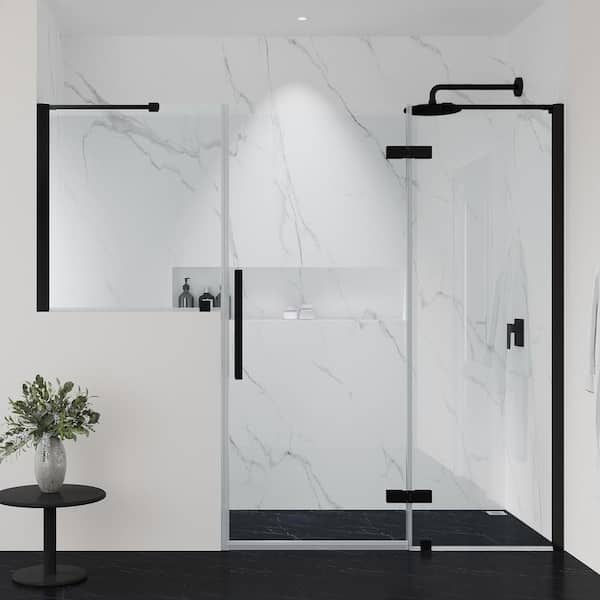 OVE Decors Tampa 82 1/8 in. W x in. H Pivot Frameless Door in Black with Buttress Panel