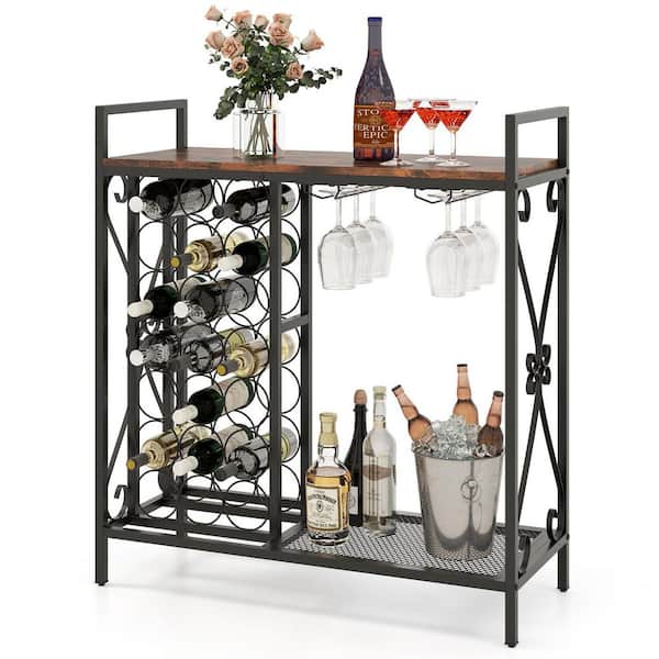 Volenca 21-Bottle Rustic Brown Metal Floor Wine Rack