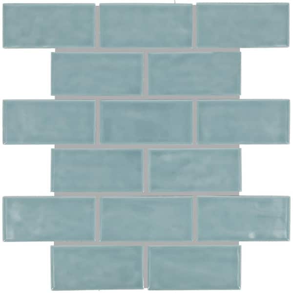 Artezen Classic Blue 12 in. x 12 in. Glossy Ceramic Brick Joint Mosaic Wall Tile (9.96 sq. ft. /case)