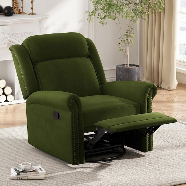 Merax Nailhead Green Velvet Manual Rocking 360° Swivel Recliner