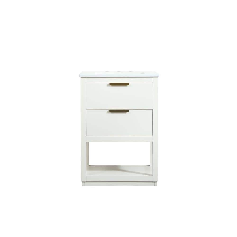 Timeless Home 24 in. W Single Bath Vanity in White with Quartz Vanity Top in Calacatta with White Basin