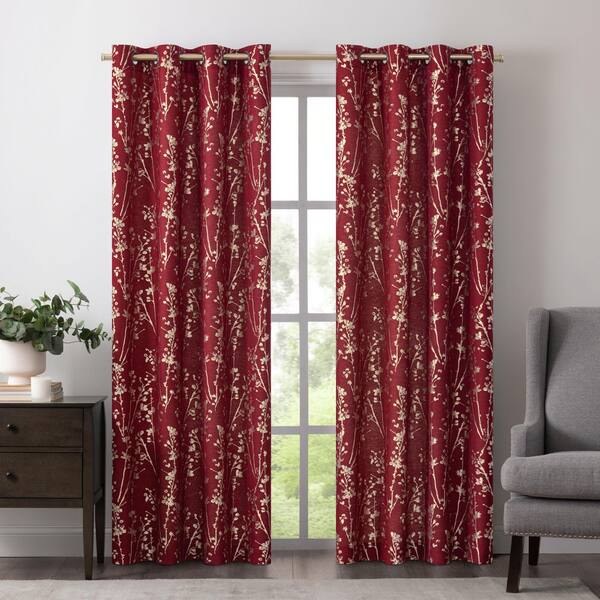 Unbranded Meadow Cardinal Floral Grommet Room Darkening Curtain - 50 in. W x 63 in. L