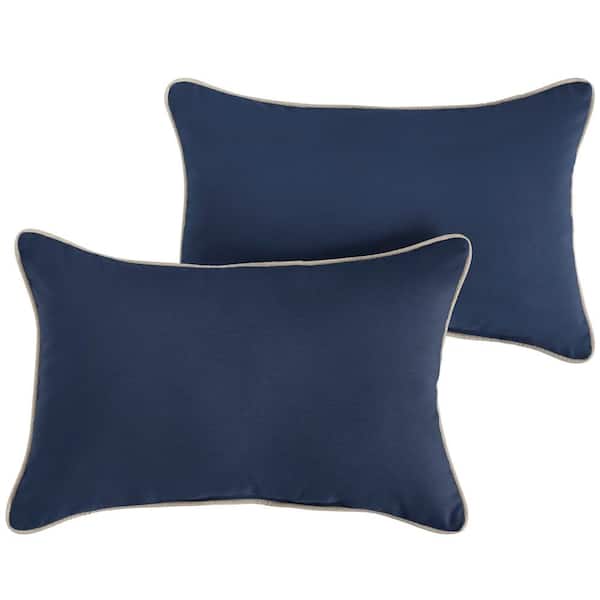 SORRA HOME Sunbrella Navy Blue with Grey Rectangular Outdoor Corded Lumbar Pillows (2-Pack)