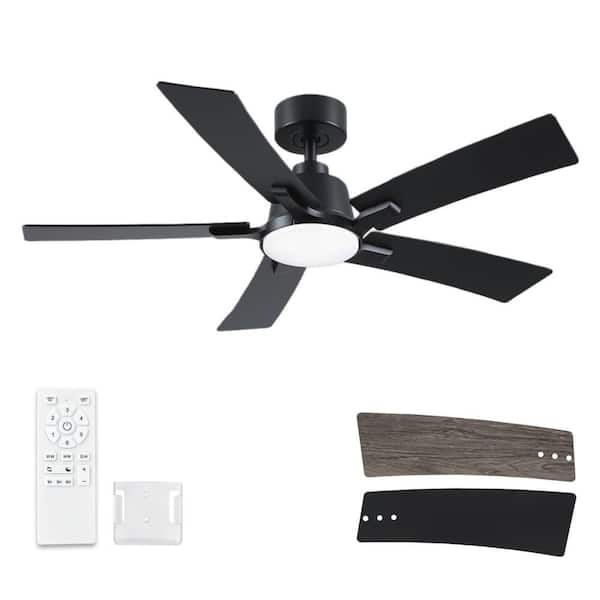 Modern 46 in. Indoor Black Standard Downrod Mount Ceiling Fan with Integrated LED, Quite DC Motor and 5 Two-tone Blades
