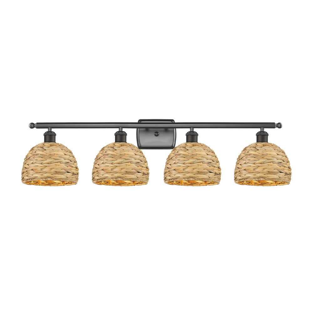 Woven Rattan 38 in. 4-Light Oil Rubbed Bronze Vanity Light with Rattan Shade price history on PriceWatchPro