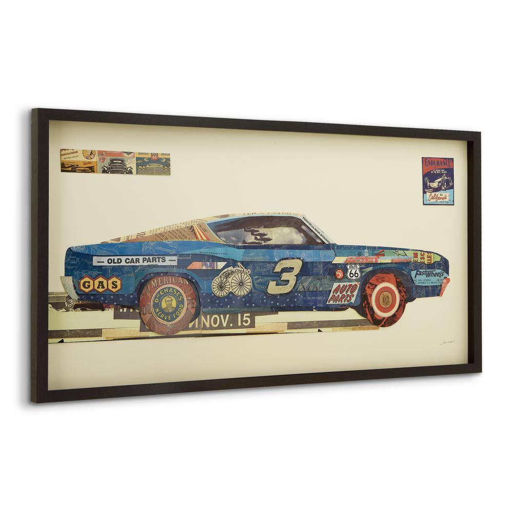 Blue Ford Torino Dimensional Collage Framed Graphic Art Under Glass