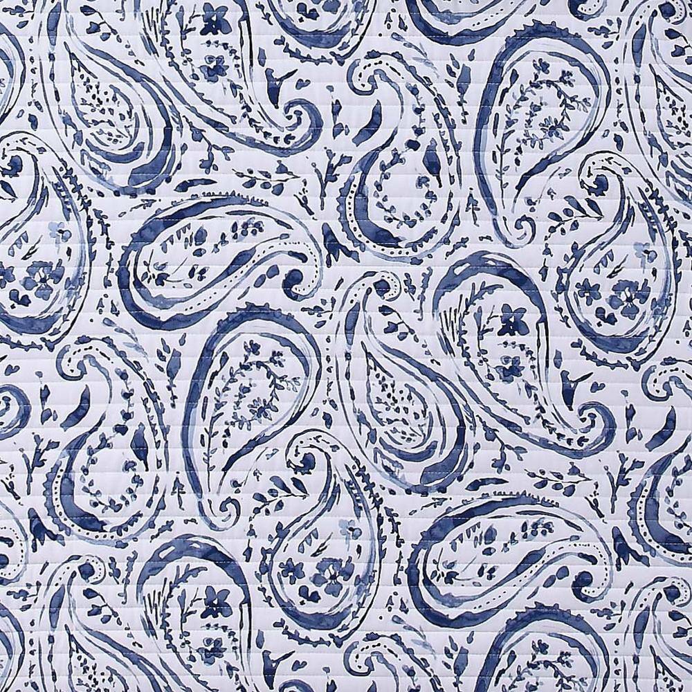 White Cotton Twin Quilt Set with Paisley Print