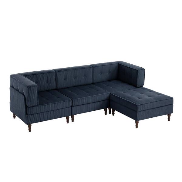 Uixe 98.01 in. Square Arm 4-piece Corduroy L-Shaped Sectional Sofa