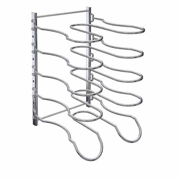 Heavy Duty Chrome Pan Rack, Pot Lid Rack, Kitchen Cabinet Cookware Organizer Rack Holder with 5 Adjustable Dividers