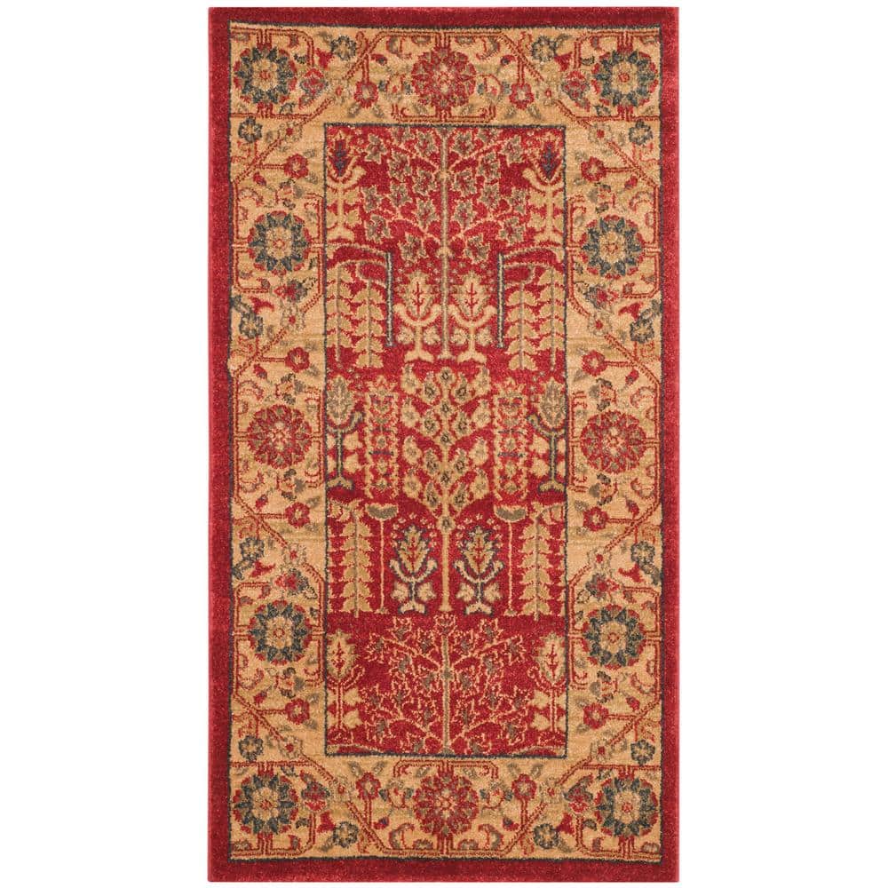 Mahal Red and Natural Rectangular Synthetic Area Rug