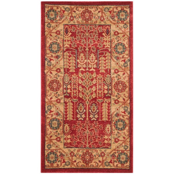 SAFAVIEH Mahal Red/Natural Doormat 2 ft. x 4 ft. Antique Floral Border Area Rug