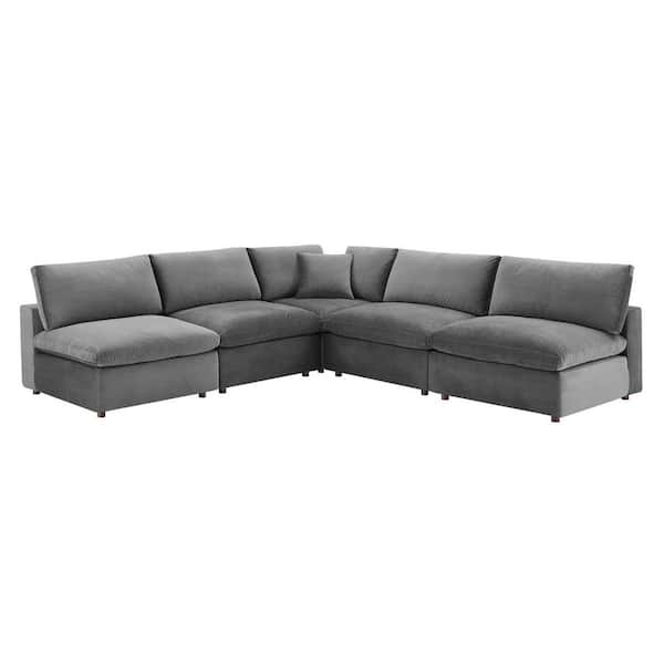 MODWAY 5-Piece Gray Commix Down Filled Overstuffed Performance Velvet ...