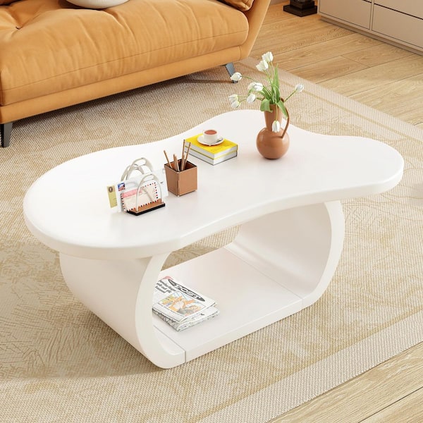 17.7 in. H x 39.30 in. L White Irregular Modern Cloud Specialty MDF Coffee Table for Living Room Bedroom Balcony