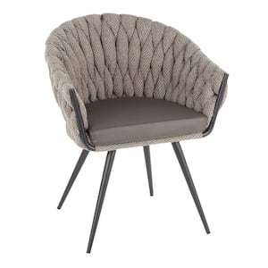 Braided Matisse Grey Fabric and Grey Faux Leather Arm Chair