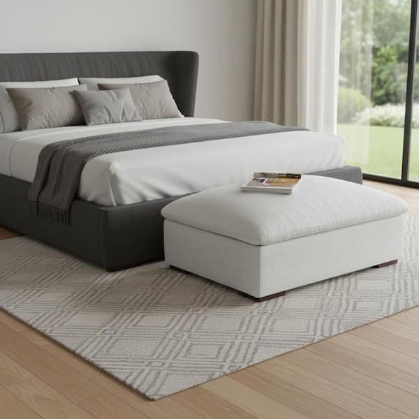 Gray Polyester Rectangle Cocktail Ottoman