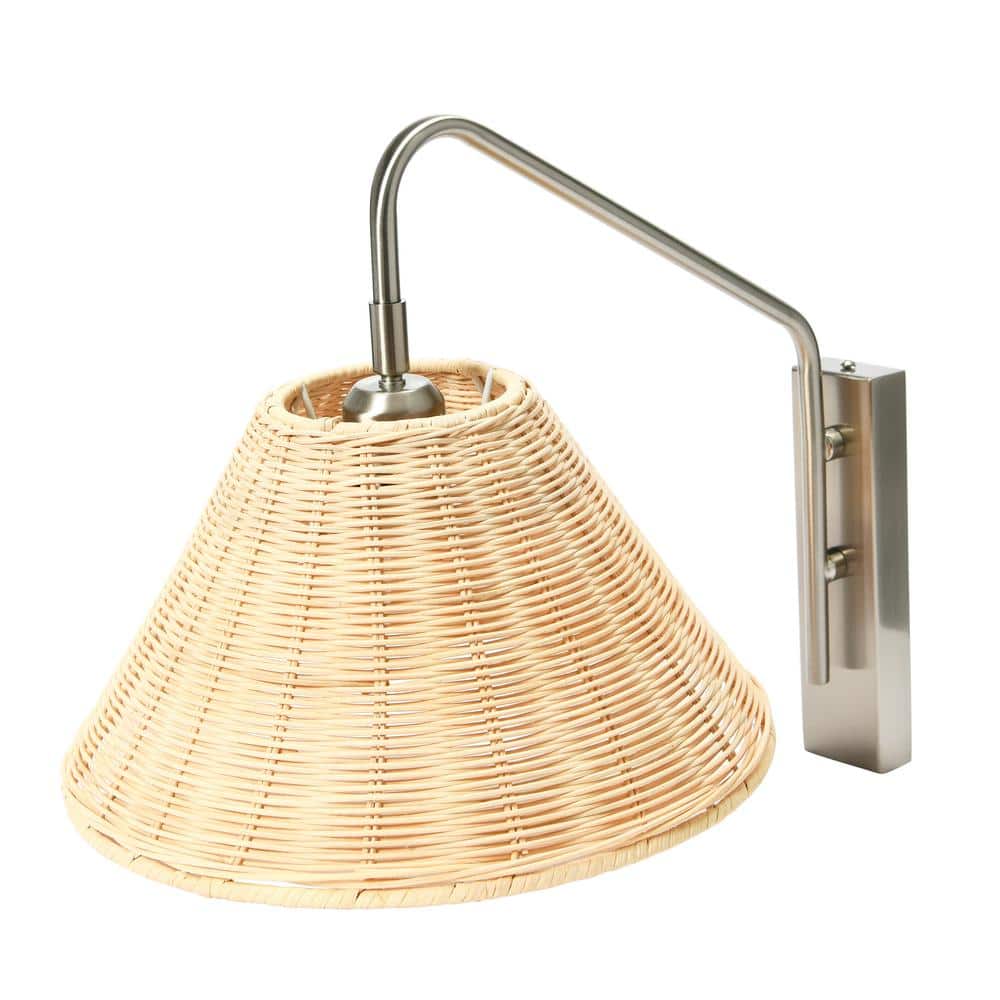 Coastal Nickel Wall Sconce with Natural Rattan Shade