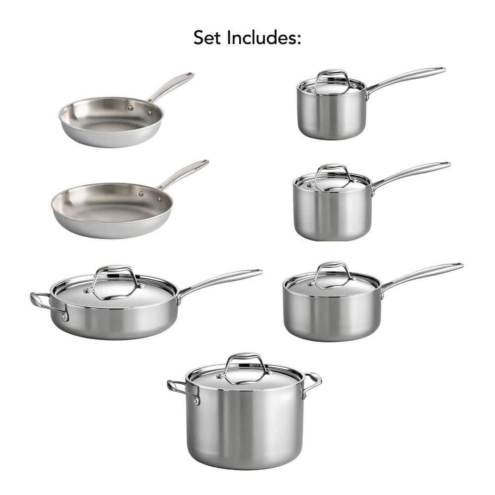 Tri-Ply Stainless Steel 12-Piece Cookware Set with Lids