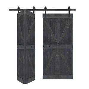 K Style 72in.x84in.(18''x 84''x 4panels) Carbon Gray Solid Wood Bi-Fold Barn Door With Hardware Kit -Assembly Needed