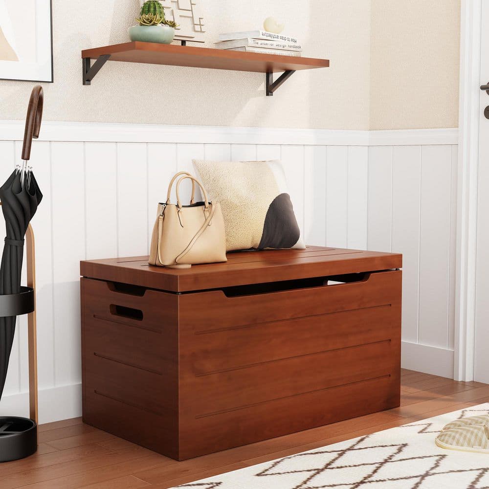 30 in. W x 17 in. D x 15 in. H Dark Walnut Bamboo Buffet / Bamboo Storage Chest with Free-Stop Hinge Lift-Top Box