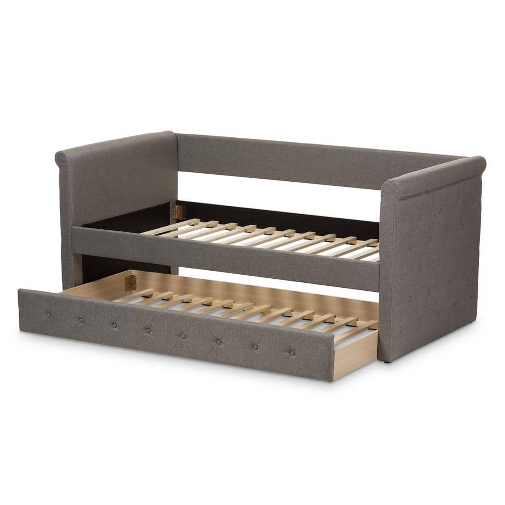 Twin Gray Upholstered Wood Frame Daybed with Trundle