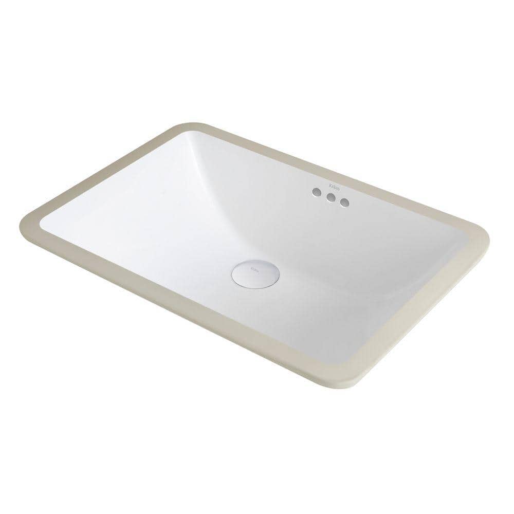 White Vitreous China Rectangular Undermount Bathroom Sink, 20 7/8 in