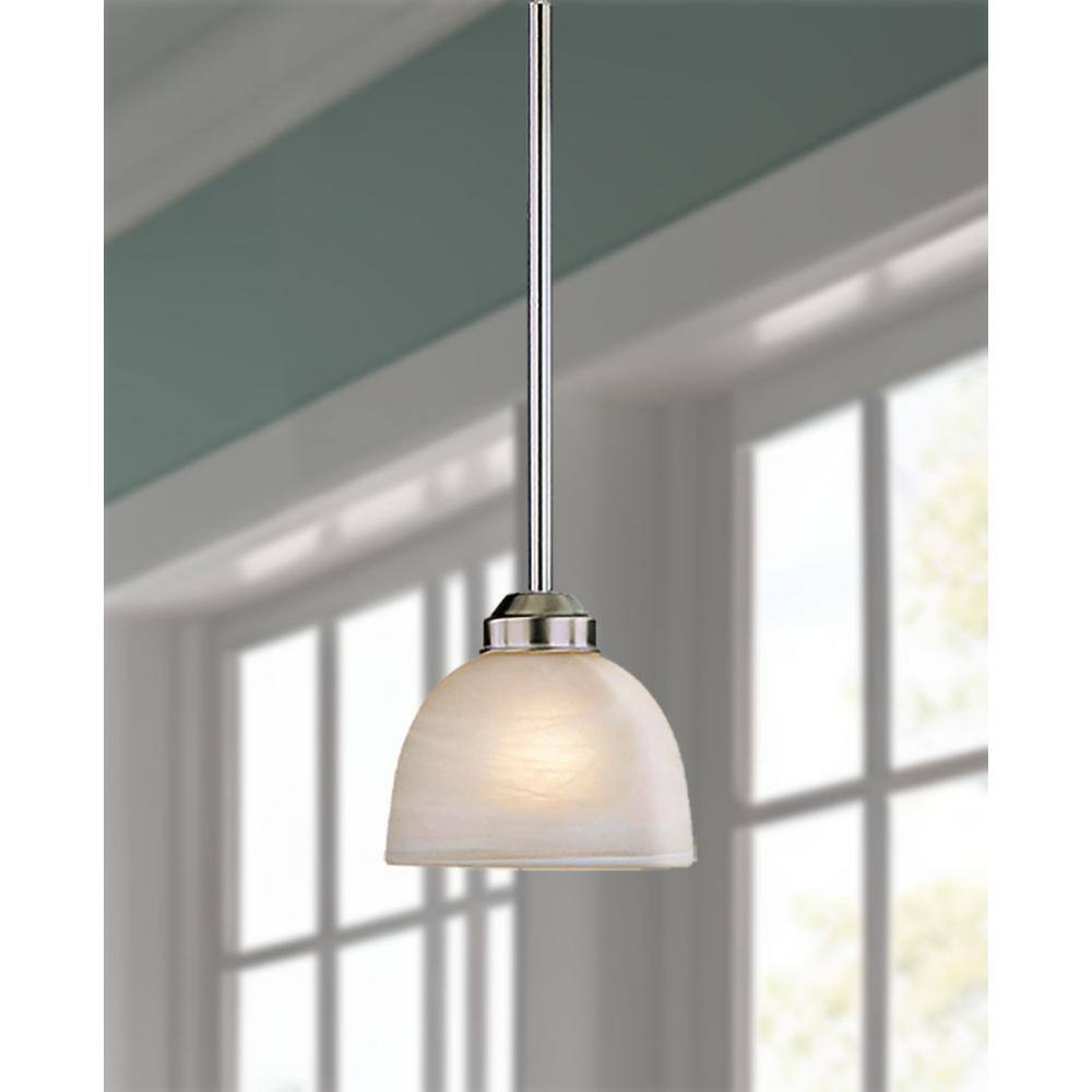 Brushed Nickel Mini Pendant with Etched Marble Glass Shade