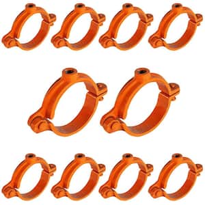1 in. Hinged Split Ring Pipe Hanger, Copper Epoxy Coated Clamp with 3/8 in. Rod Fitting, for Hanging Tubing (10-Pack)