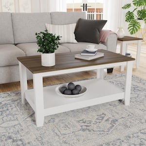Elise 39.38 in. Gray and White Classic Wood Rectangle with Laminate Top Coffee Table